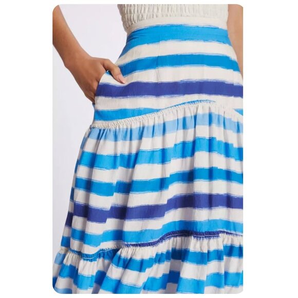 Anthropologie Maeve Blue Striped Midi Skirt sz xs - Picture 2 of 10